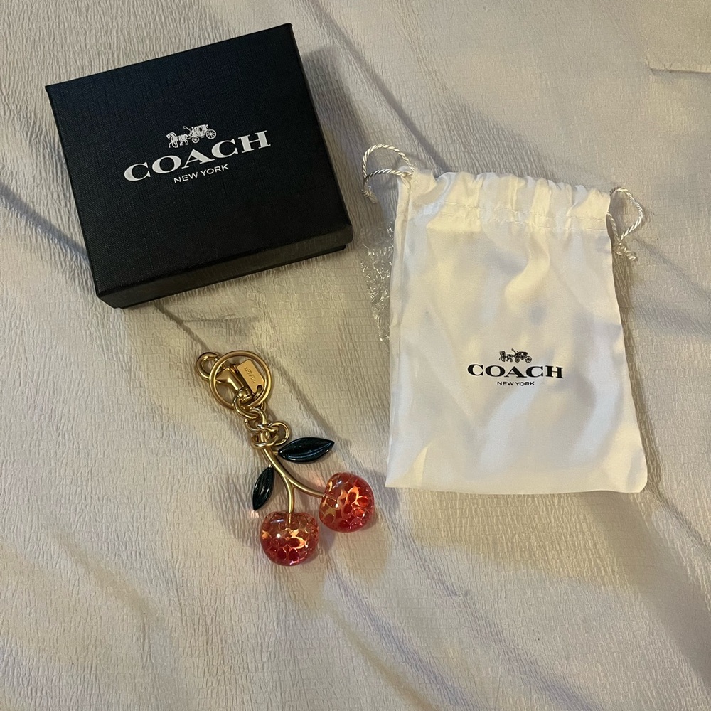Coach Red Cherry Keychain with Gold Accents